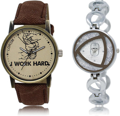 

LOREM LR29-240 COMBO Silver & Grey Round Boy's & Girl's Metal Bracelet & Leather Watch - For Men & Women