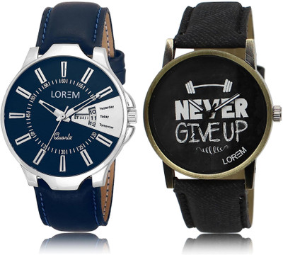 

LOREM LR23-27 COMBO Black & Blue Round Boy's Leather Hybrid Watch - For Men