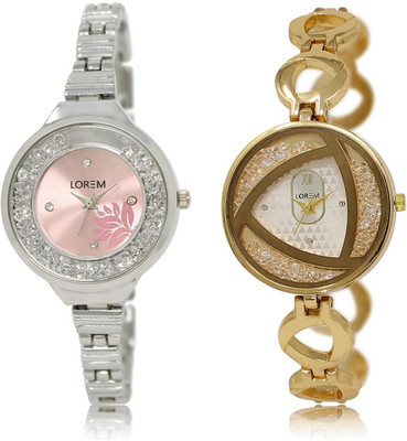 

LOREM LR226-239 COMBO Silver & Pink Round Girl's Metal Bracelet Watch - For Women