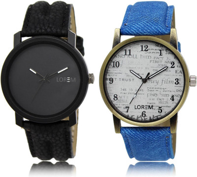

LOREM LR21-28 COMBO White & Black Round Boy's Leather Watch - For Men