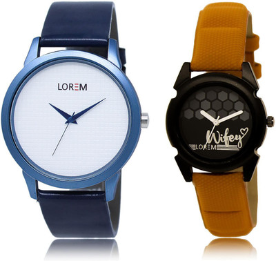 LOREM LR33-235 COMBO Black & White Round Boy's & Girl's Leather Watch - For Men & Women