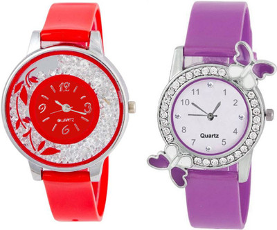 

Rage Enterprise New Fancy Look Red and Purple Stylish Diamond Dial PU Belt Boys & Girls Watch - For Men & Women