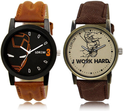 

LOREM LR4-29 COMBO Grey & Black Round Boy's Leather Watch - For Men