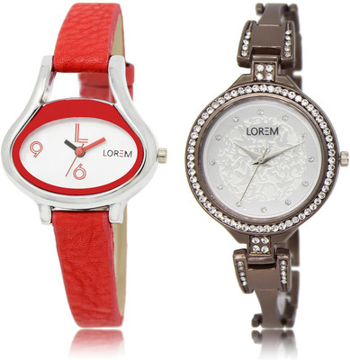

LOREM LR206-236 COMBO Silver & White Round & Oval Girl's Metal Bracelet & Leather Watch - For Women