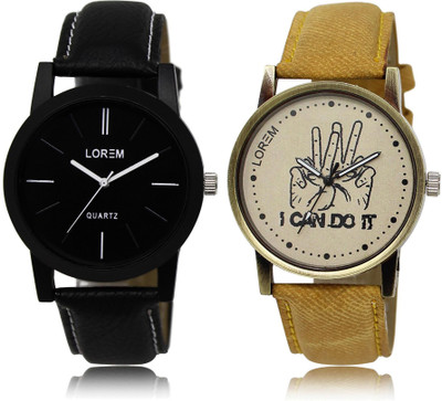 

LOREM LR5-30 COMBO Grey & Black Round Boy's Leather Watch - For Men