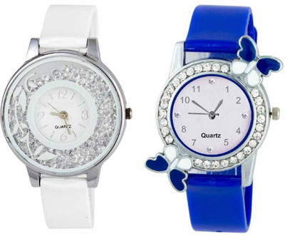 

Rage Enterprise New Designer set of 2 White & Blue Diamond Dial Men & Women Watch - For Girls