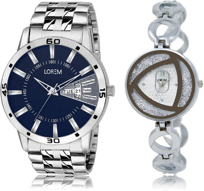 

LOREM LR102-240 COMBO Silver & Blue Round Boy's & Girl's Metal Bracelet Watch - For Men & Women