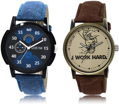 

LOREM LR2-29 COMBO Grey & Black Round Boy's Leather Watch - For Men