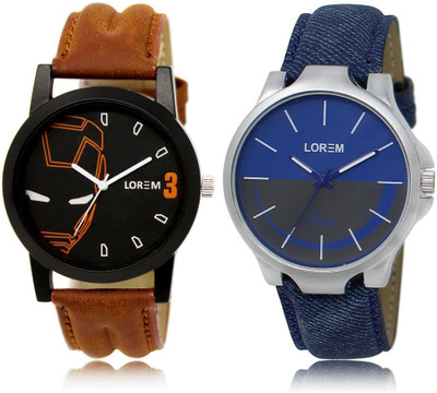 

LOREM LR4-24 COMBO Blue & Black Round Boy's Leather Watch - For Men