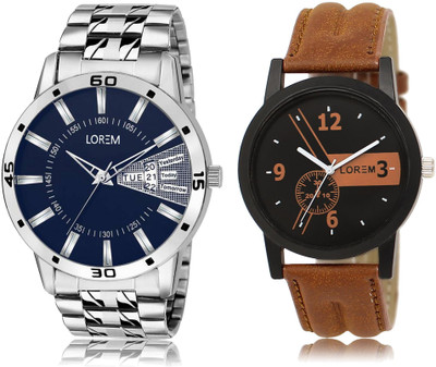 

LOREM LR1-102 COMBO Black & Blue Round Boy's Leather & Metal Bracelet Hybrid Watch - For Men