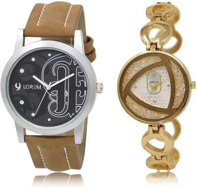 

LOREM LR14-239 COMBO Silver & Black Round Boy's & Girl's Metal Bracelet & Leather Watch - For Men & Women
