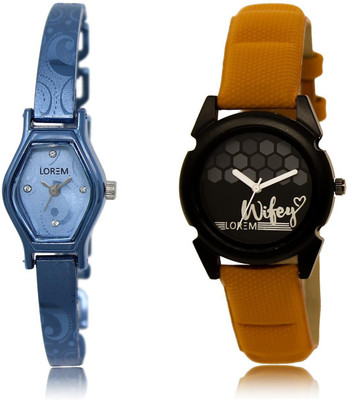 

LOREM LR218-235 COMBO Black & Blue Round & Contemporary Girl's Leather & Metal Bracelet Watch - For Women