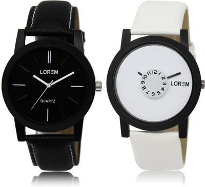

LOREM LR5-26 COMBO White & Black Round Boy's Leather Watch - For Men