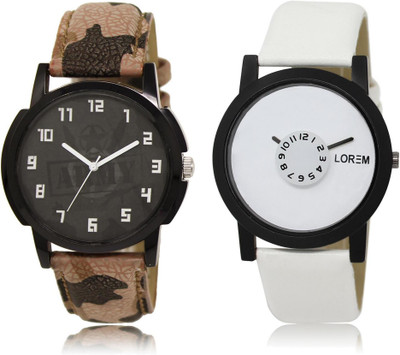 

LOREM LR3-26 COMBO White & Black Round Boy's Leather Watch - For Men
