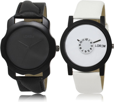 

LOREM LR22-26 COMBO White & Black Round Boy's Leather Watch - For Men