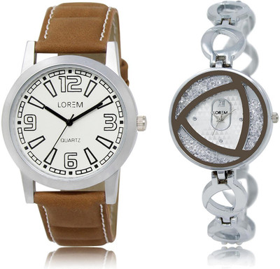 

LOREM LR15-240 COMBO Silver & White Round Boy's & Girl's Metal Bracelet & Leather Watch - For Men & Women