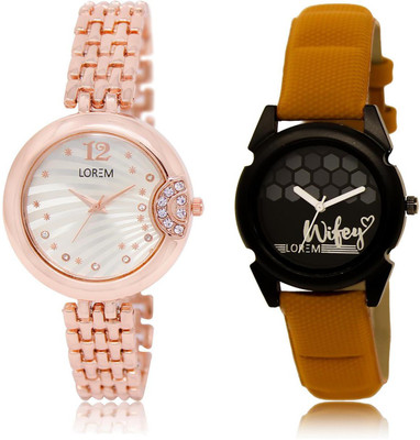 

LOREM LR228-235 COMBO Black & Silver Round Girl's Leather & Metal Bracelet Watch - For Women