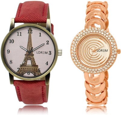 

LOREM LR202-230 COMBO Multicolor Round Girl's Metal Bracelet & Leather Watch - For Women