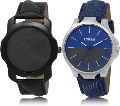 

LOREM LR22-24 COMBO Blue & Black Round Boy's Leather Watch - For Men