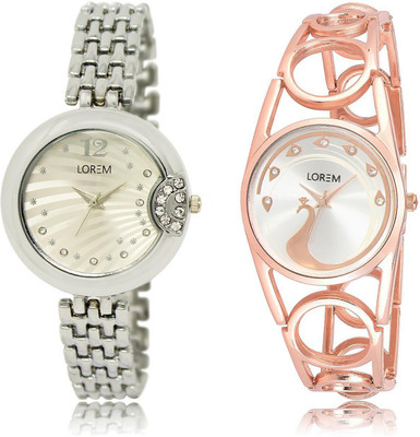 

LOREM LR227-232 COMBO White Round Girl's Metal Bracelet Watch - For Women