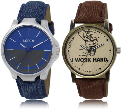 

LOREM LR24-29 COMBO Grey & Blue Round Boy's Leather Watch - For Men