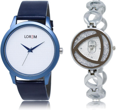 

LOREM LR33-240 COMBO Silver & White Round Boy's & Girl's Metal Bracelet & Leather Watch - For Men & Women
