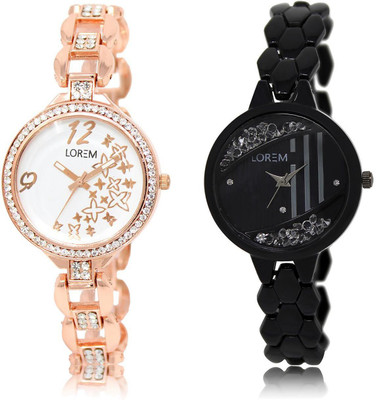 

LOREM LR210-221 COMBO Black & White Round Girl's Metal Bracelet Watch - For Women