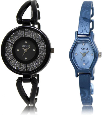 

LOREM LR211-218 COMBO Blue & Black Contemporary & Round Girl's Metal Bracelet Watch - For Women