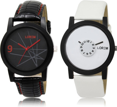 

LOREM LR8-26 COMBO White & Black Round Boy's Leather Watch - For Men
