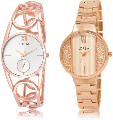 

LOREM LR213-217 COMBO White & Silver Round Girl's Metal Bracelet Watch - For Women
