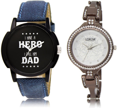 

LOREM LR7-236 COMBO Silver & Black Round Boy's & Girl's Metal Bracelet & Leather Watch - For Men & Women