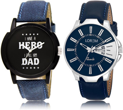 

LOREM LR7-23 COMBO Silver & Black Round Boy's Leather Watch - For Men