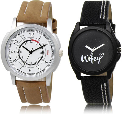 LOREM LR17-234 COMBO Black & White Round Boy's & Girl's Leather Watch - For Men & Women