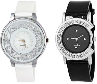 

Rage Enterprise New Stylish White and Black Fancy Diamond Dial Men & Women Watch - For Girls