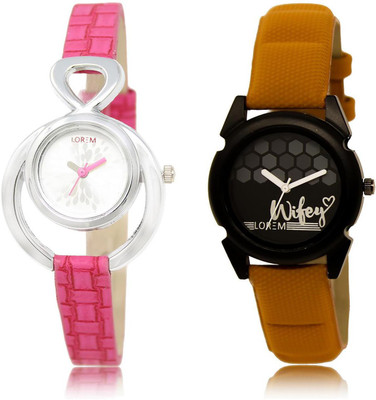 

LOREM LR205-235 COMBO Black & Silver Round Girl's Leather Watch - For Women