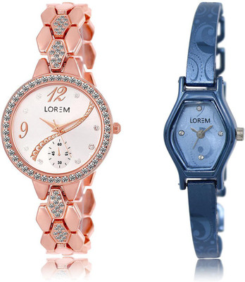 

LOREM LR215-218 COMBO Blue & Silver Contemporary & Round Girl's Metal Bracelet Watch - For Women