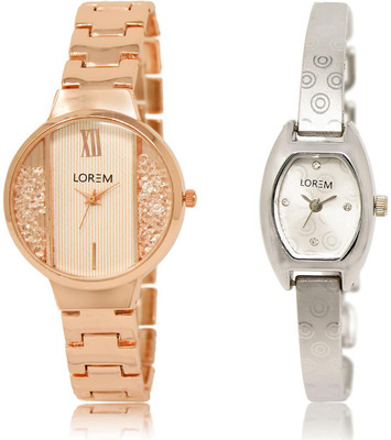 

LOREM LR217-219 COMBO Silver & White Contemporary & Round Girl's Metal Bracelet Watch - For Women