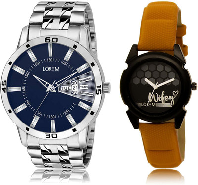 

LOREM LR102-235 COMBO Black & Blue Round Boy's & Girl's Leather & Metal Bracelet Watch - For Men & Women