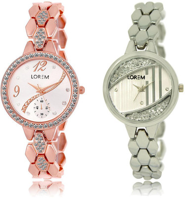 

LOREM LR215-223 COMBO White Round Girl's Metal Bracelet Watch - For Women