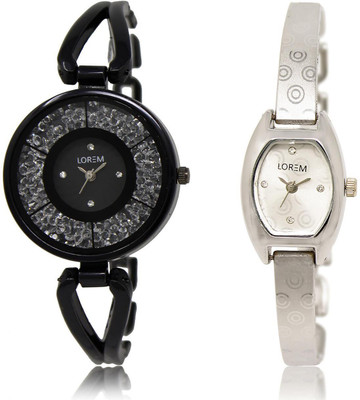 

LOREM LR211-219 COMBO Silver & Black Contemporary & Round Girl's Metal Bracelet Watch - For Women