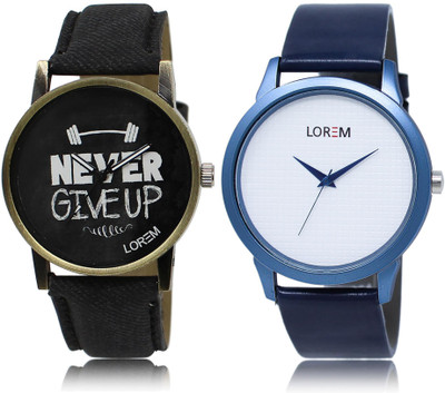 LOREM LR27-33 COMBO White & Black Round Boy's Leather Watch - For Men