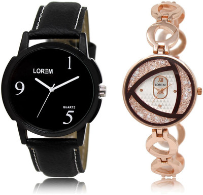 

LOREM LR6-238 COMBO Silver & Black Round Boy's & Girl's Metal Bracelet & Leather Watch - For Men & Women