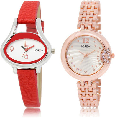 

LOREM LR206-228 COMBO Silver & White Round & Oval Girl's Metal Bracelet & Leather Watch - For Women
