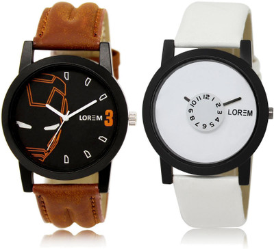 

LOREM LR4-26 COMBO White & Black Round Boy's Leather Watch - For Men
