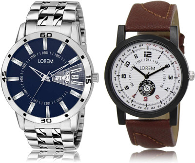 

LOREM LR11-102 COMBO Multicolor Round Boy's Leather & Metal Bracelet Watch - For Men