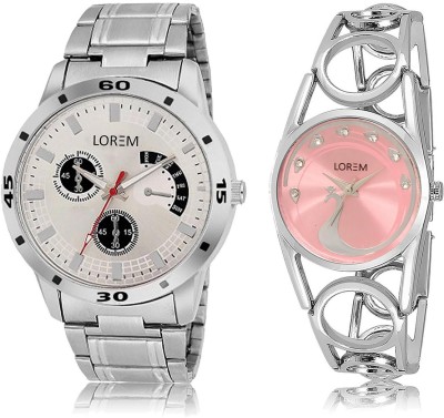 

LOREM LR101-233 COMBO Pink & Silver Round Boy's & Girl's Metal Bracelet Hybrid Watch - For Men & Women