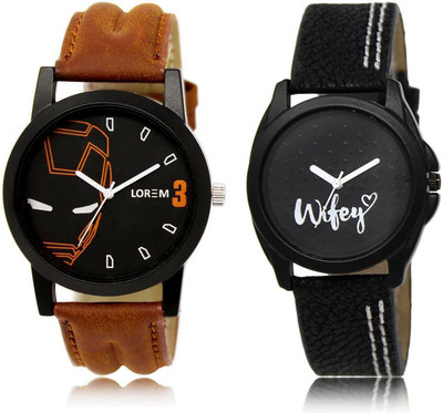 

LOREM LR4-234 COMBO Black Round Boy's & Girl's Leather Watch - For Men & Women