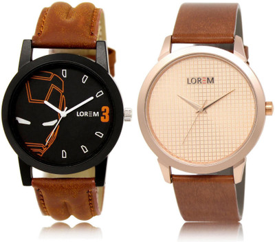 

LOREM LR4-34 COMBO Rose Gold & Black Round Boy's Leather Watch - For Men