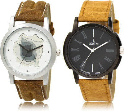 

LOREM LR9-19 COMBO Black & White Round Boy's Leather Watch - For Men