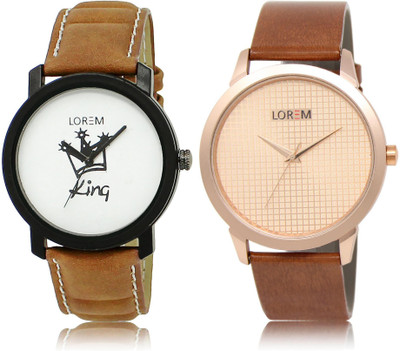 

LOREM LR18-34 COMBO Rose Gold & White Round Boy's Leather Watch - For Men